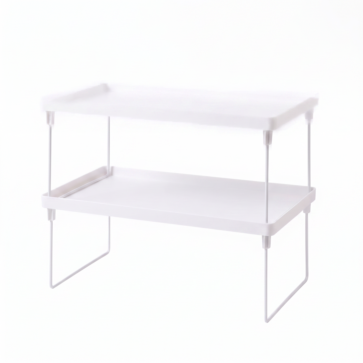 White desktop storage shelf on flat white