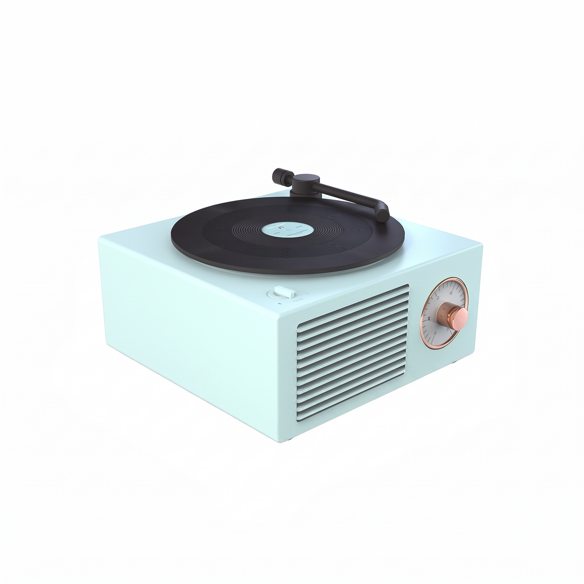 Retro vinyl record speaker on flat white